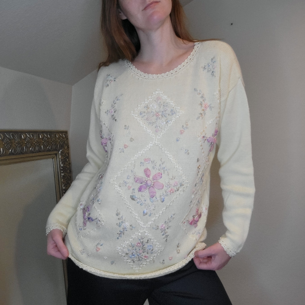 Vintage Yellow Embroidered Sweater